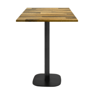 Table haute de restaurant Round noire avec plateau carré bois noyer lamellé RestooTab