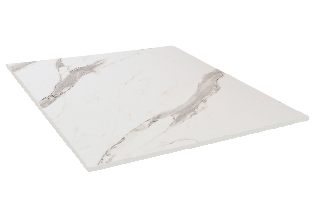 Plateau table de restaurant compact HPL marbre blanc veiné Restootab