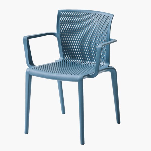 Chaise avec accoudoirs de restaurant intérieur et extérieur Spyker empilable bleu
