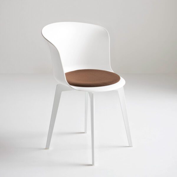 Chaise de restaurant Epica coussin tapissé marron pieds et dossier blanc
