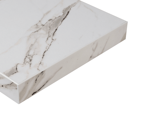 Echantillon plateau de table de restaurant marbre blanc veiné fabrication française Restootab
