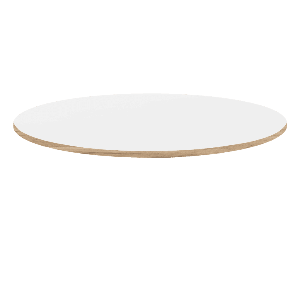 Plateau table de restaurant rond couleur uni blanc chants bois Restootab