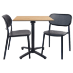 Ensemble table pliable diabolo compact HPL pour terrasse décor bois chêne delano chaises Nuta RestooTab