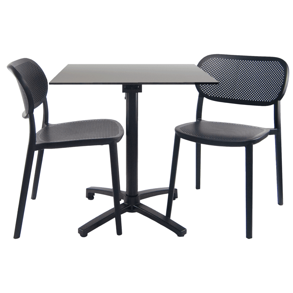 Ensemble table pliable diabolo compact HPL pour terrasse décor gris métallisée chaises Nuta RestooTab