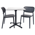 Ensemble table pliable diabolo compact HPL pour terrasse décor marbre blanc chaises Nuta RestooTab