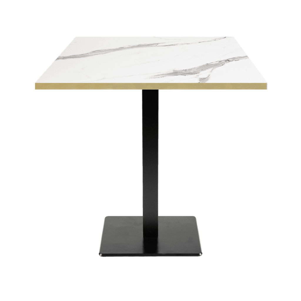 Table de restaurant milan marbre blanc chants laiton RestooTab