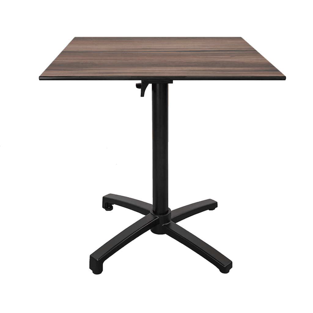 Table pliable terrasse diabolo compact HPL décor bois foncée chêne montagne RestooTab