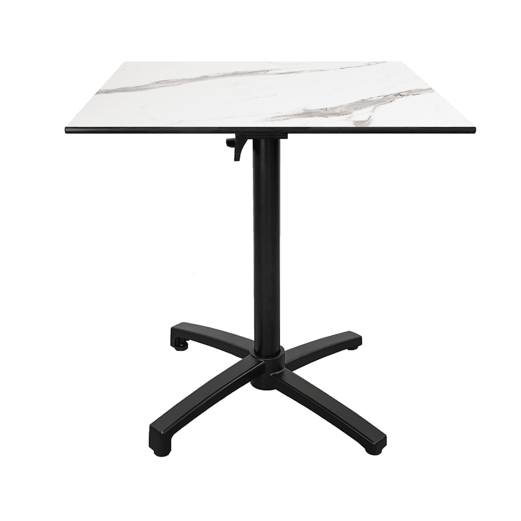 Table pliable terrasse diabolo compact HPL décor marbre blanc RestooTab