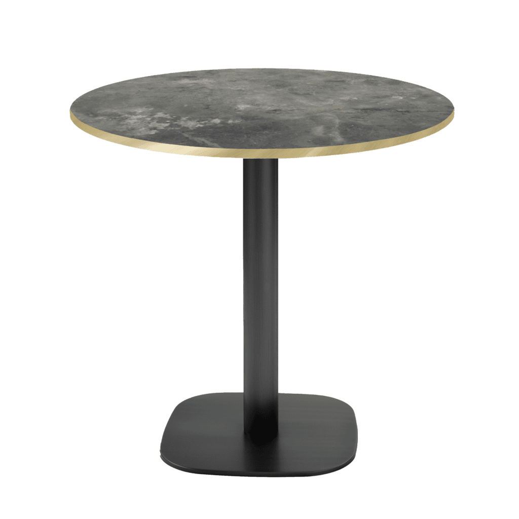 table de restaurant ronde Round pierre métallisée chants laiton RestooTab