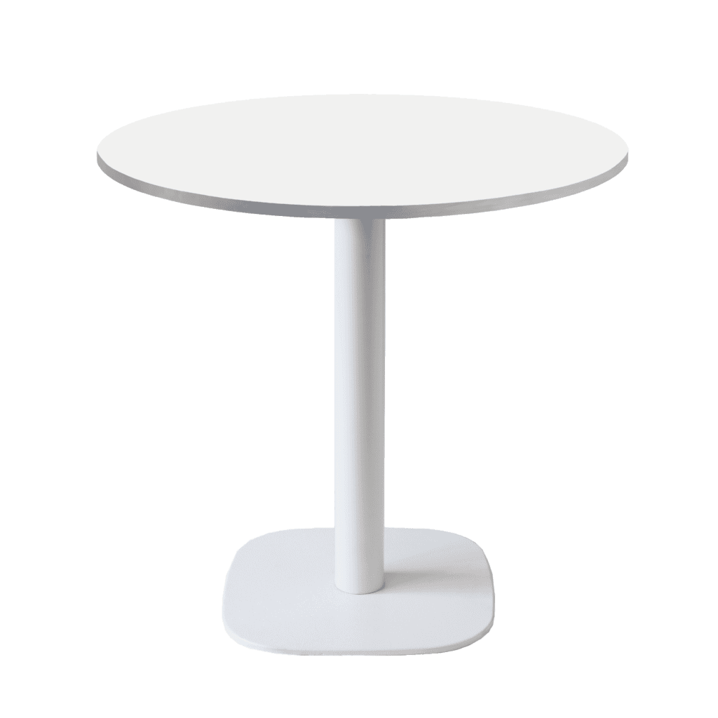 table de restaurant ronde Round nordique couleur uni blanche chants inox RestooTab